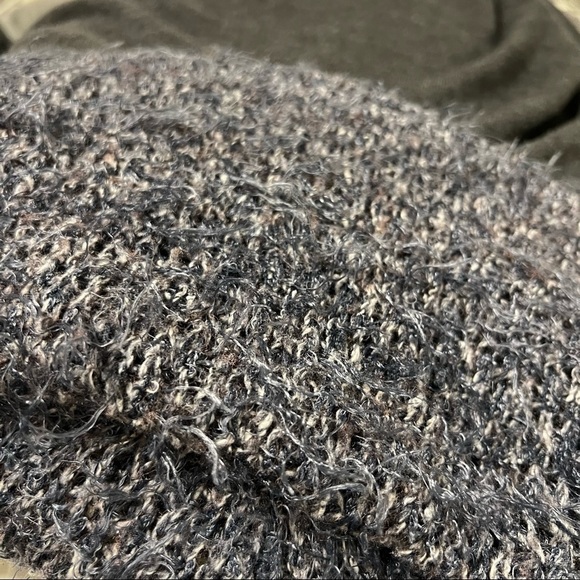 Blue Gray Charcoal Color Block Fuzzy Knit Cowl Neck Hip Length Top - Picture 4 of 12